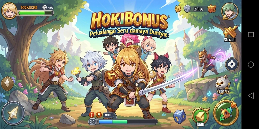 Tangkapan layar game HOKIBONUS menampilkan aksi bertarung karakter anime.