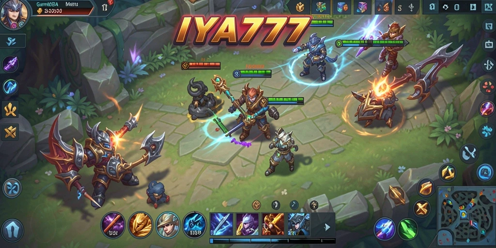 Tampilan keren gameplay seru IYA777 dengan aksi MOBA yang mendebarkan.