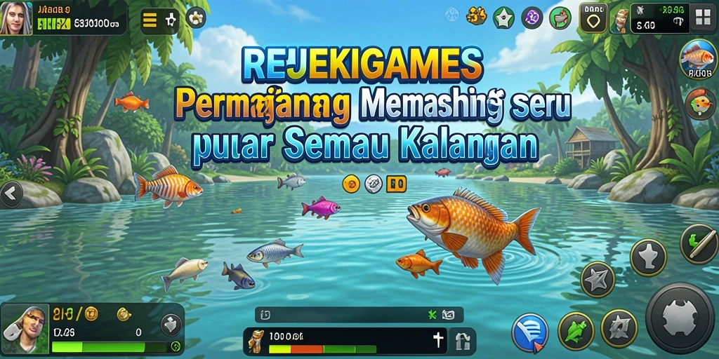 Gameplay REJEKIGAMES yang seru saat memancing di laut.