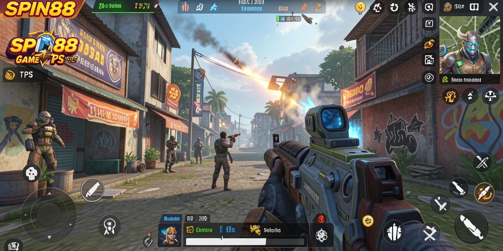 Tangkapan layar SPIN88 menampilkan aksi seru dalam gameplay TPS.