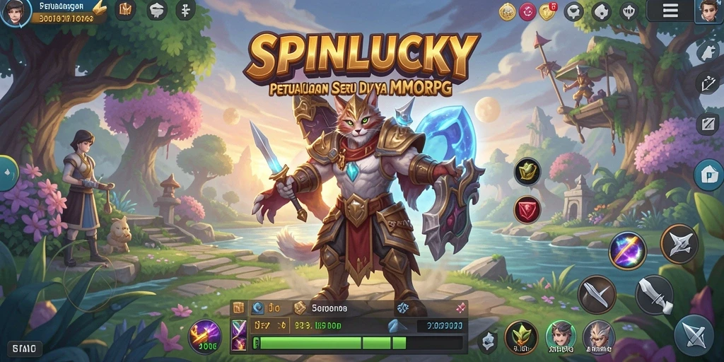 Tangkapan layar gameplay SPINLUCKY menunjukkan aksi seru dalam dunia MMORPG.