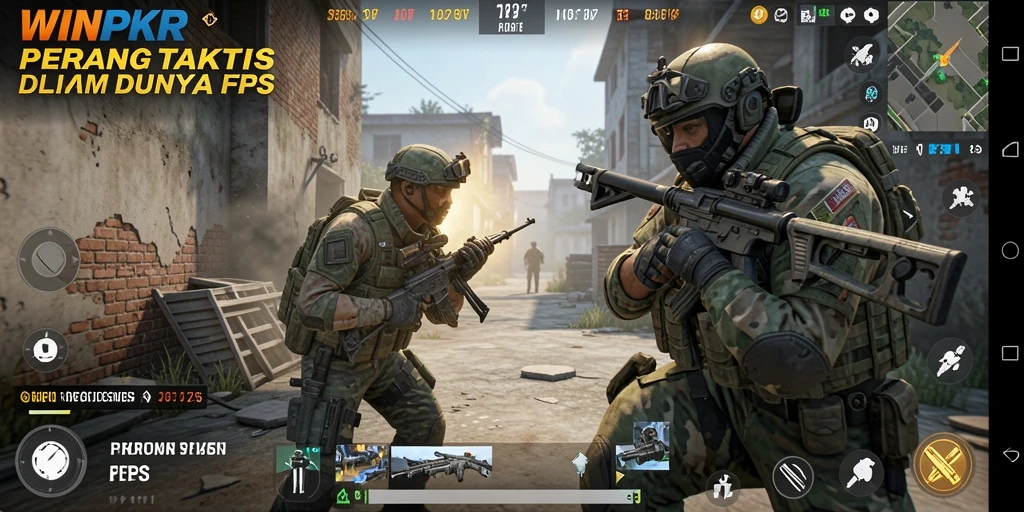 Screenshot menunjukkan aksi intens gameplay FPS di WINPKR.