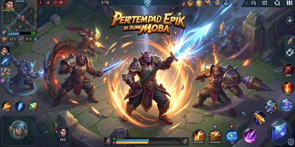 Gameplay X78 dengan aksi MOBA yang intens.